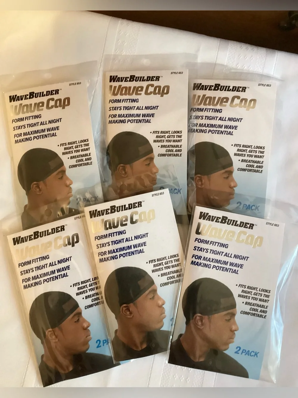 Wavebuilder Wave Cap Style 653 Black 2-Pack Lot of 6